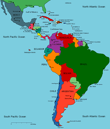 Cultural travel in Latin America map.