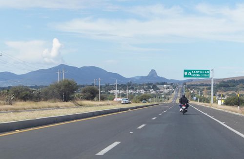 Cars and motorcycles on a highway in Mexico.