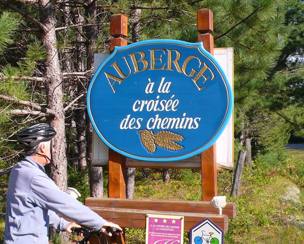 Arriving on a cycle at one of our auberges in the Laurentians, Canada.