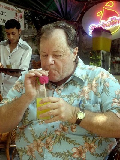 Father drinking lemondate in Istanbul, Turkey