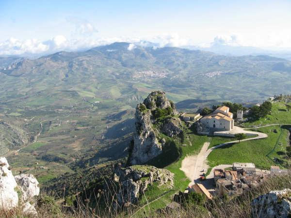 Church at the top of Caltabellota in Sicily.