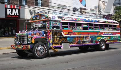 Diablo Rojo Bus with shark fins. Via España.