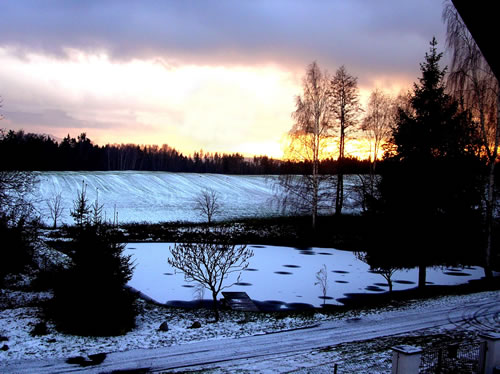 A typical pond in South Bohemia in the winter sunset.