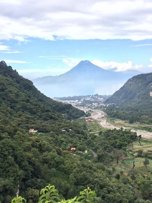 Panajachel, Lake Atitlán, and Volcano San Pedro in Guatemala.