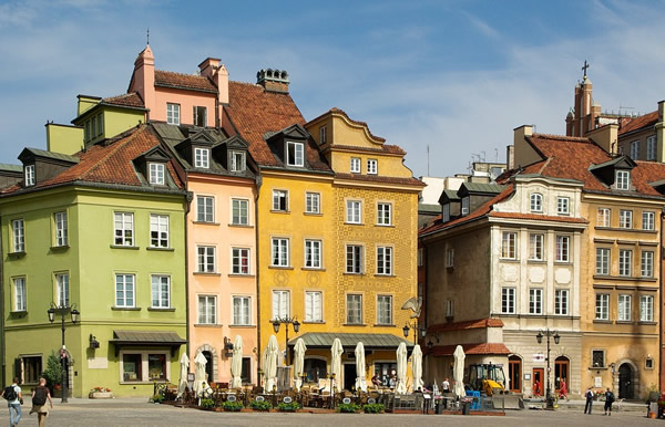 Town square in Warsaw, Poland.