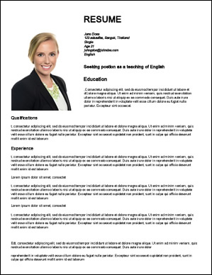 A sample web resume for teaching English abroad.