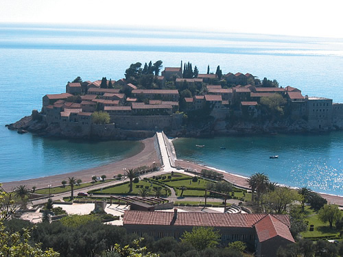 The island village St. Stefan, on the Adriatic coast of Montenegro.