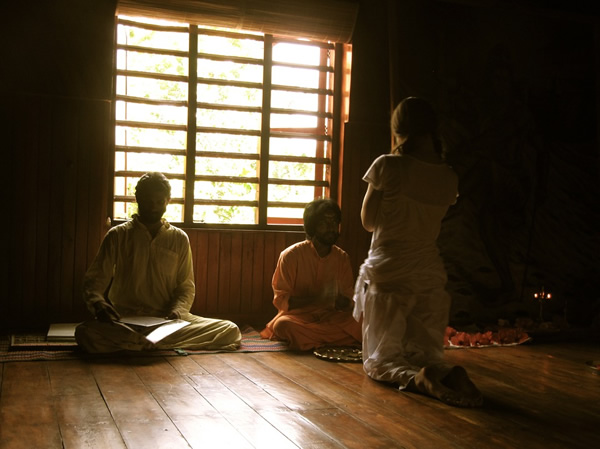 Practicing yoga in India.