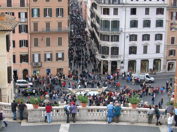 Crowds on the Spanish Steps, not a cheap area of Rome.