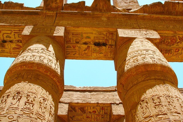 Hieroglyphics covering Luxor temple in Egypt.