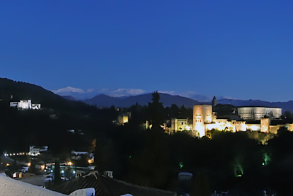 Alhambra and Generalife at night in Granada.