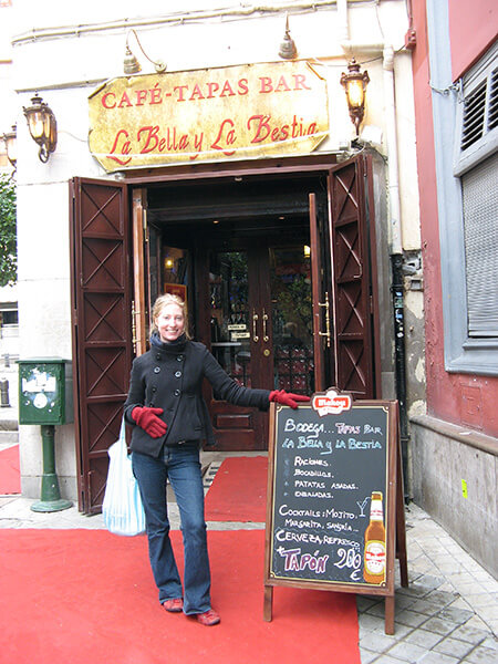 Author at a popular tapas bar in Granada, Spain.